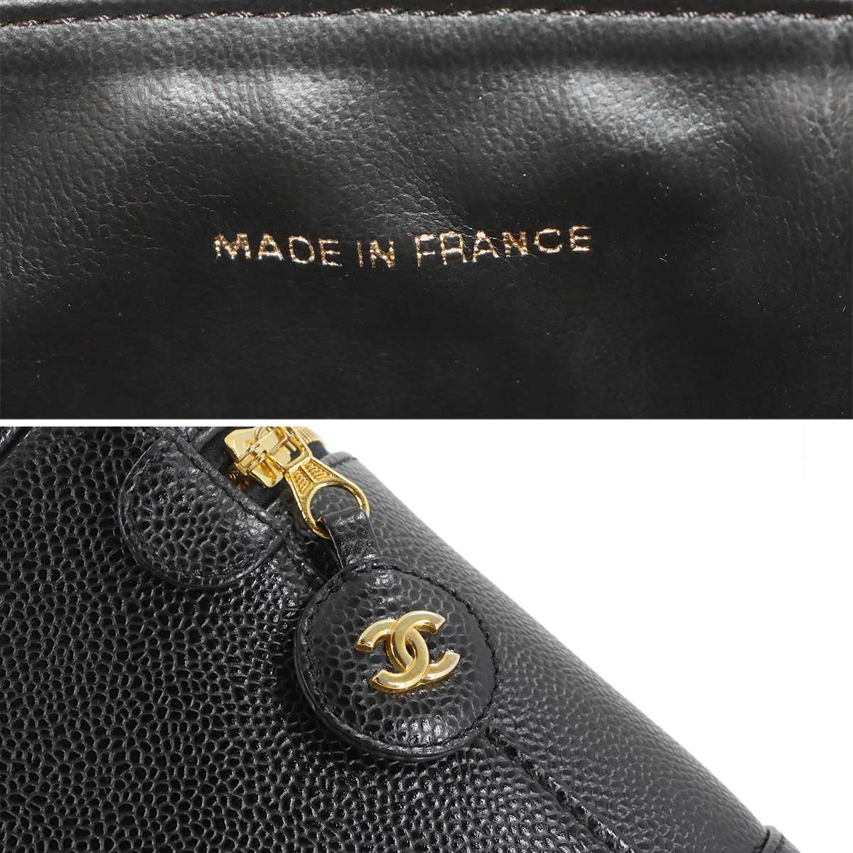 Vanity Hand Bag Caviar Skin Leather Black A01998 Vintage Purse