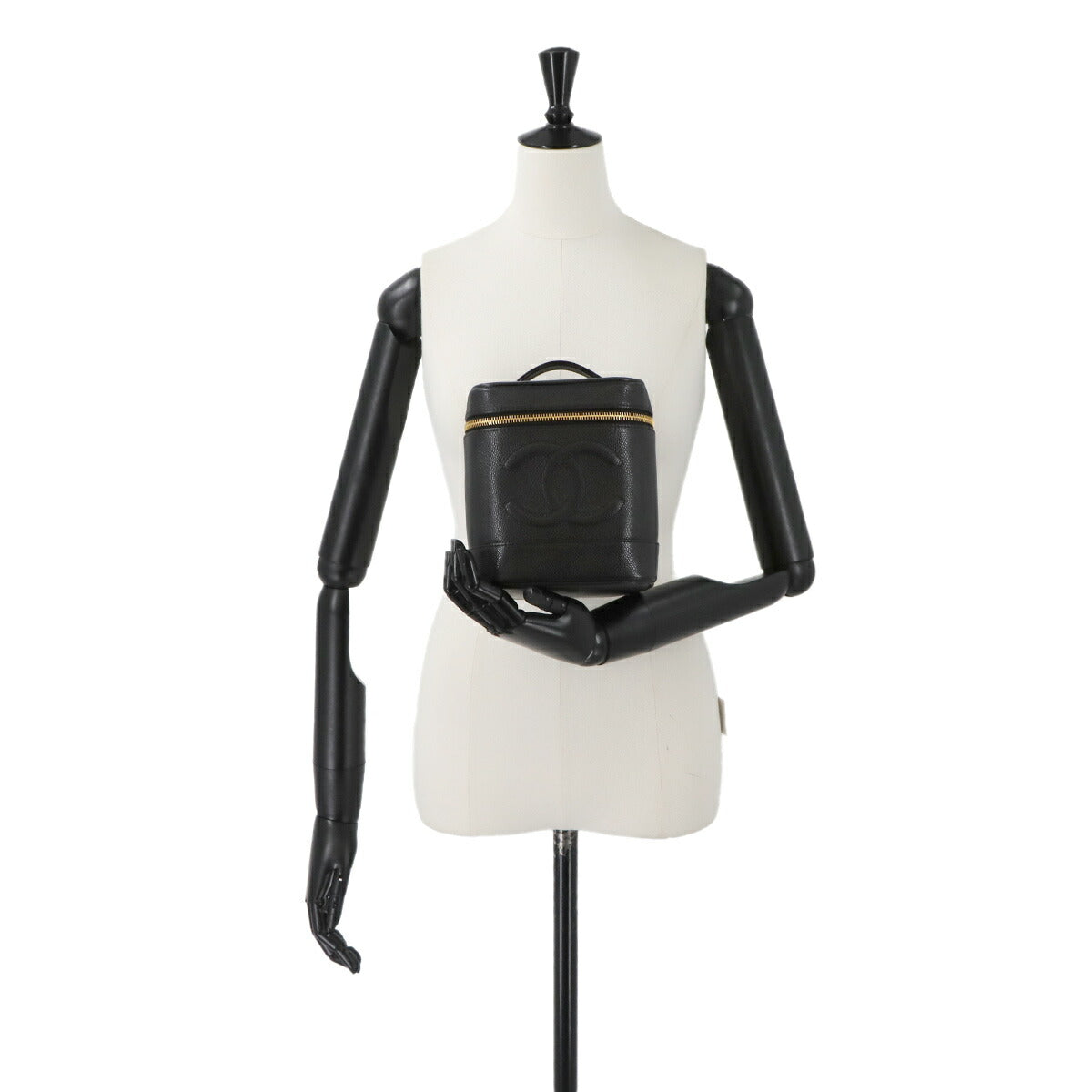 Vanity Hand Bag Caviar Skin Leather Black A01998 Vintage Purse