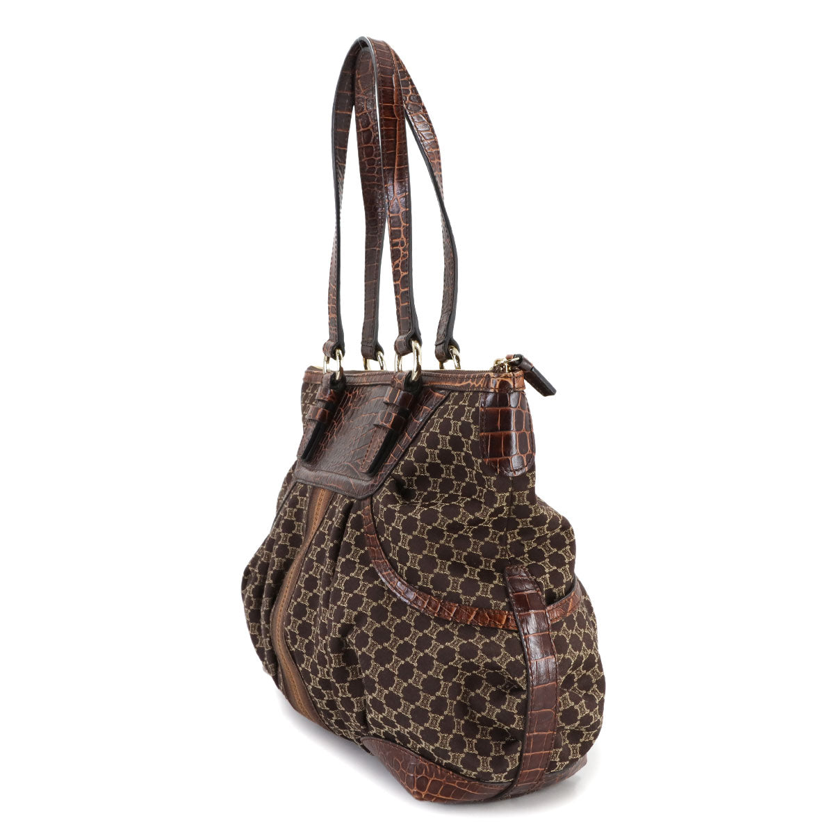 Macadam Hand Bag Canvas Leather Dark Brown Vintage Purse