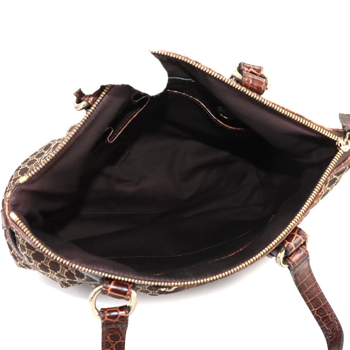 Macadam Hand Bag Canvas Leather Dark Brown Vintage Purse