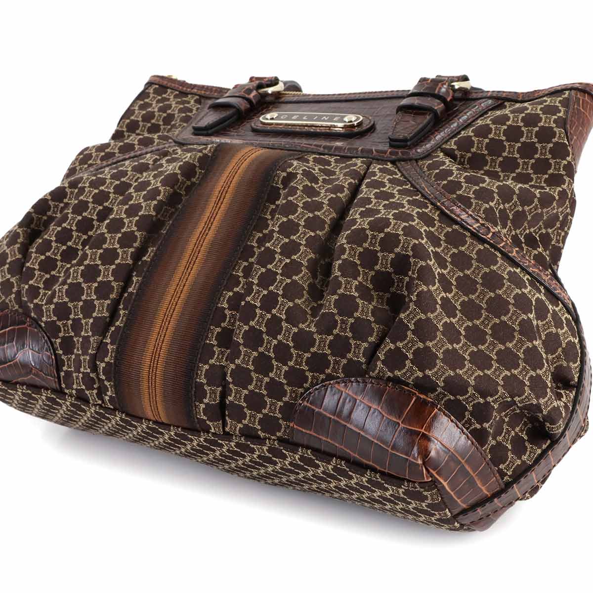 Macadam Hand Bag Canvas Leather Dark Brown Vintage Purse