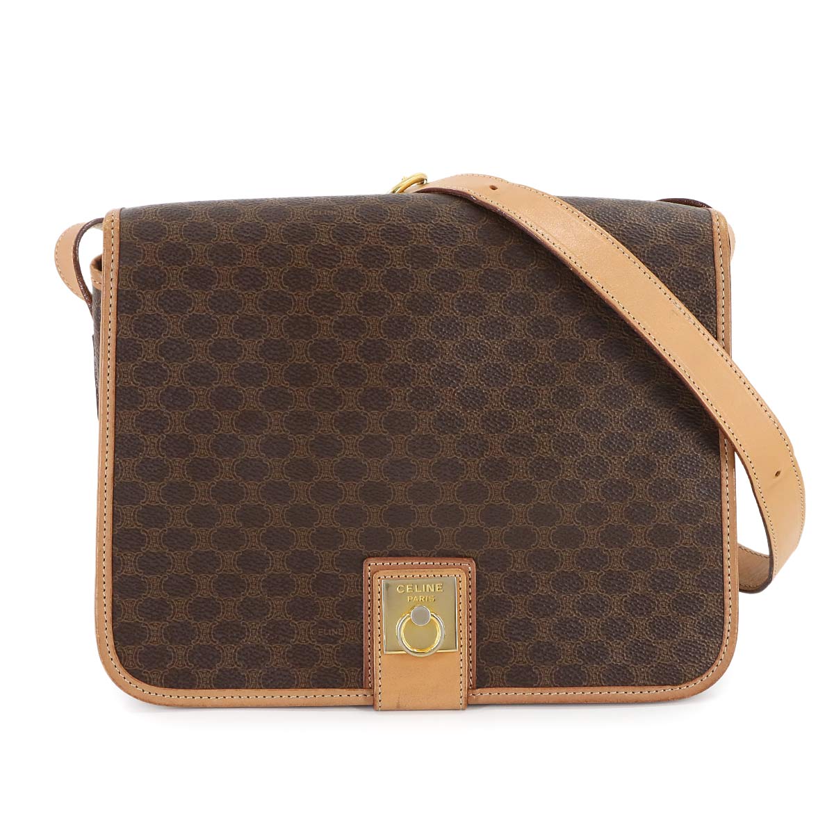 Macadam Shoulder Bag Leather PVC Brown Vintage Purse