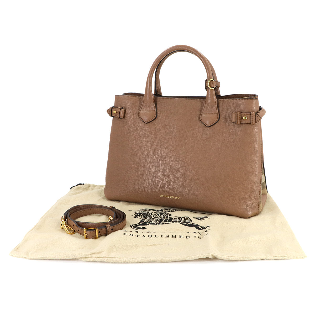 BURBERRY Banner Medium Tote Shoulder Bag Leather Dark sand 3958981