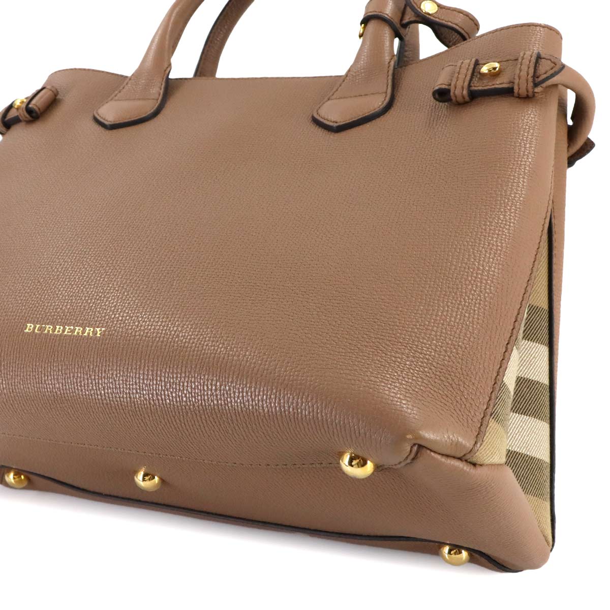 BURBERRY Banner Medium Tote Shoulder Bag Leather Dark sand 3958981