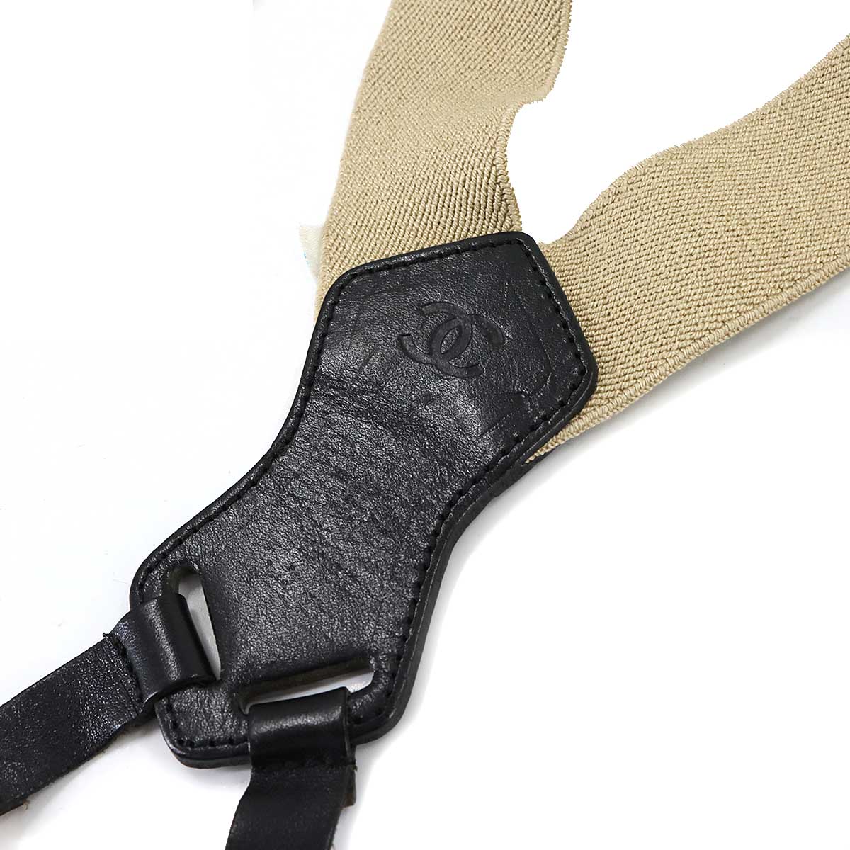 Suspender Canvas Leather Beige Black Logos Accessory Vintage