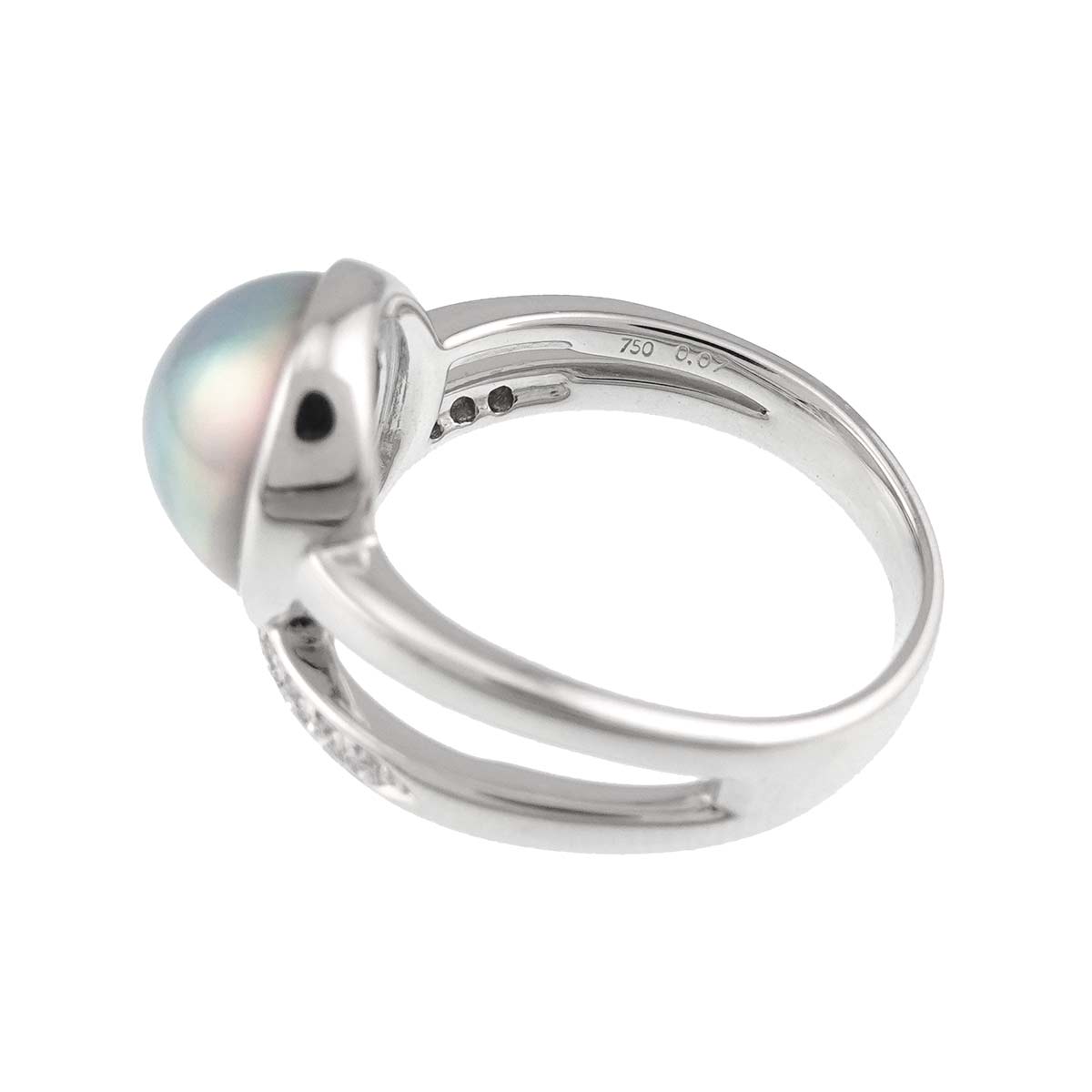 Mabe Pearl Diamond 0.07ct Ring 18K WG Size:6.75-7.25