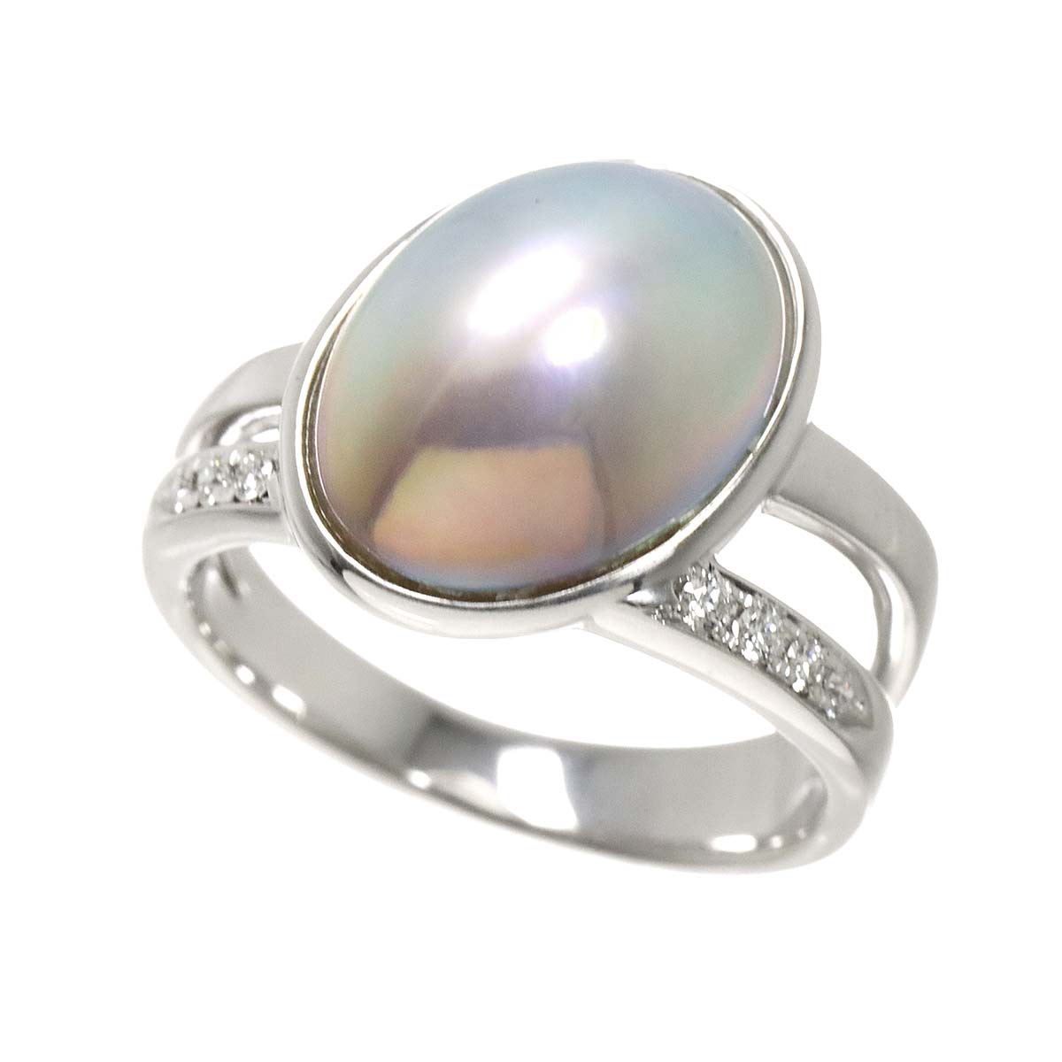 Mabe Pearl Diamond 0.07ct Ring 18K WG Size:6.75-7.25