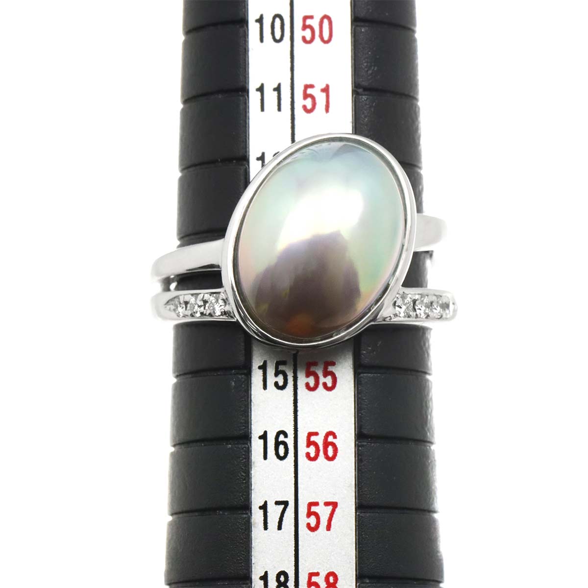 Mabe Pearl Diamond 0.07ct Ring 18K WG Size:6.75-7.25