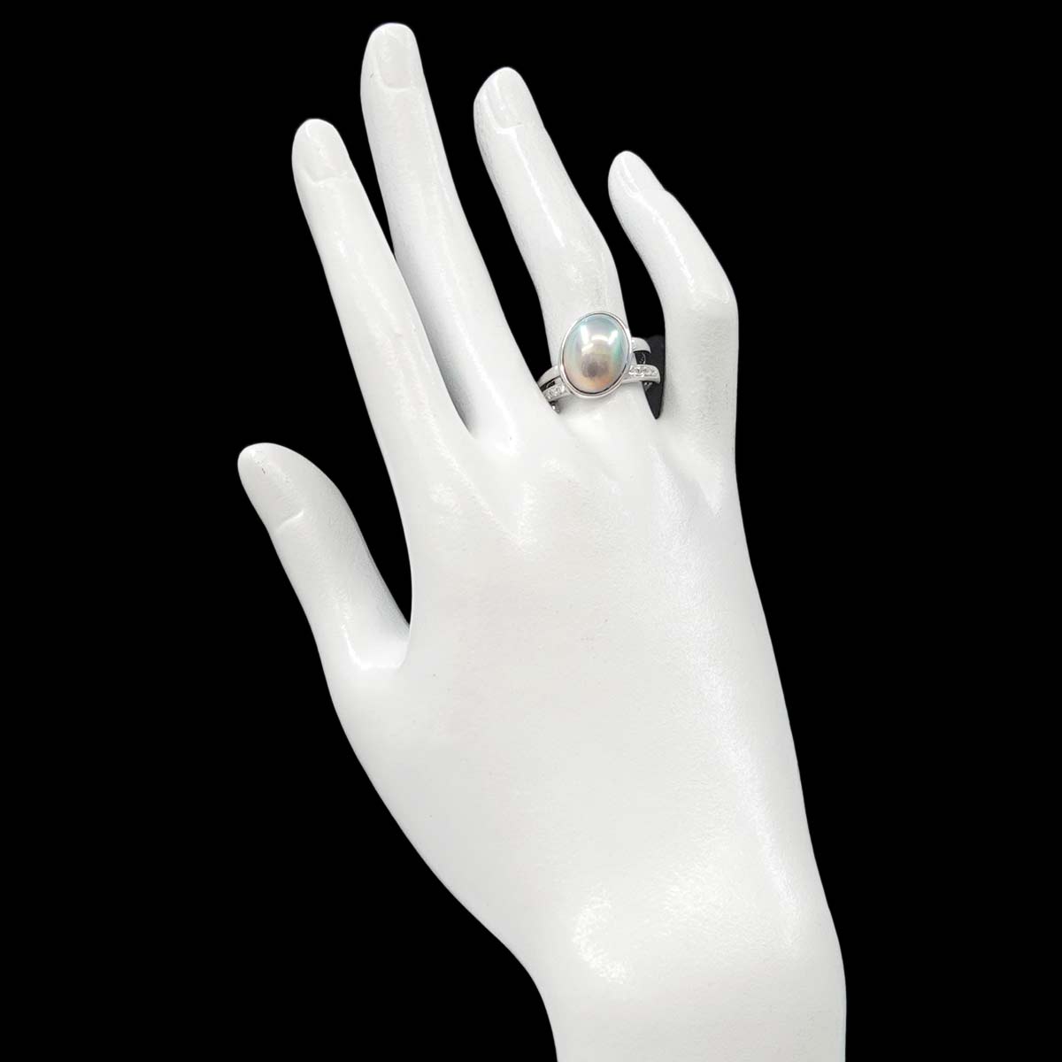 Mabe Pearl Diamond 0.07ct Ring 18K WG Size:6.75-7.25