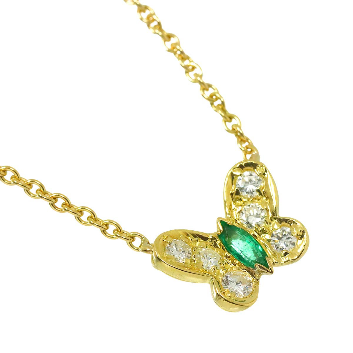 Papillon Emerald Diamond Necklace 18K YG 750