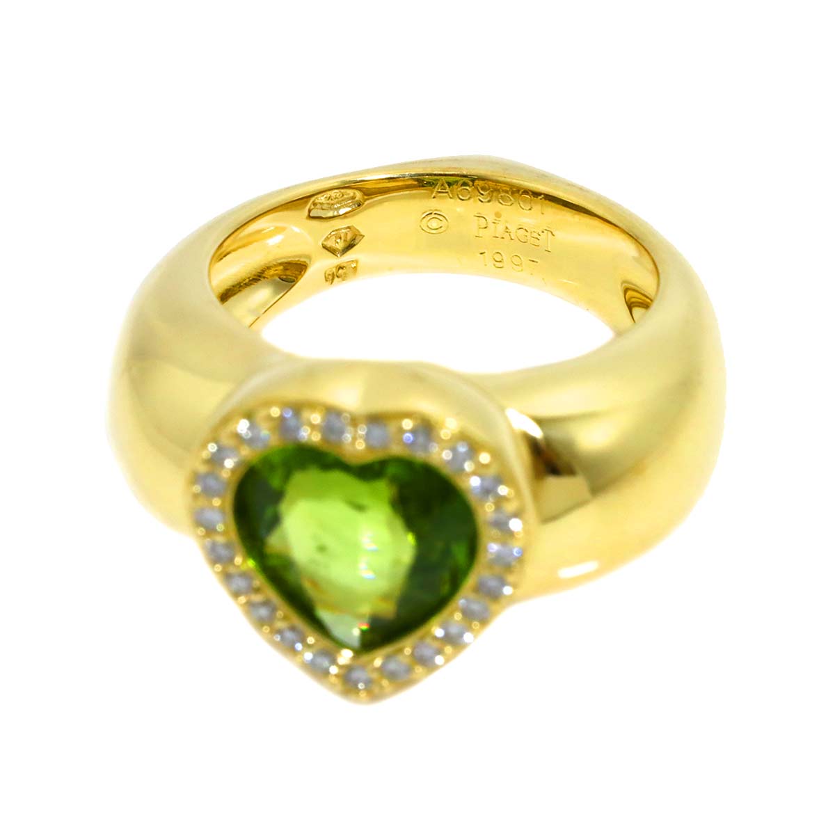 Heart Peridot Diamond Ring 18K YG 750 size54 6.5-6.75(US)