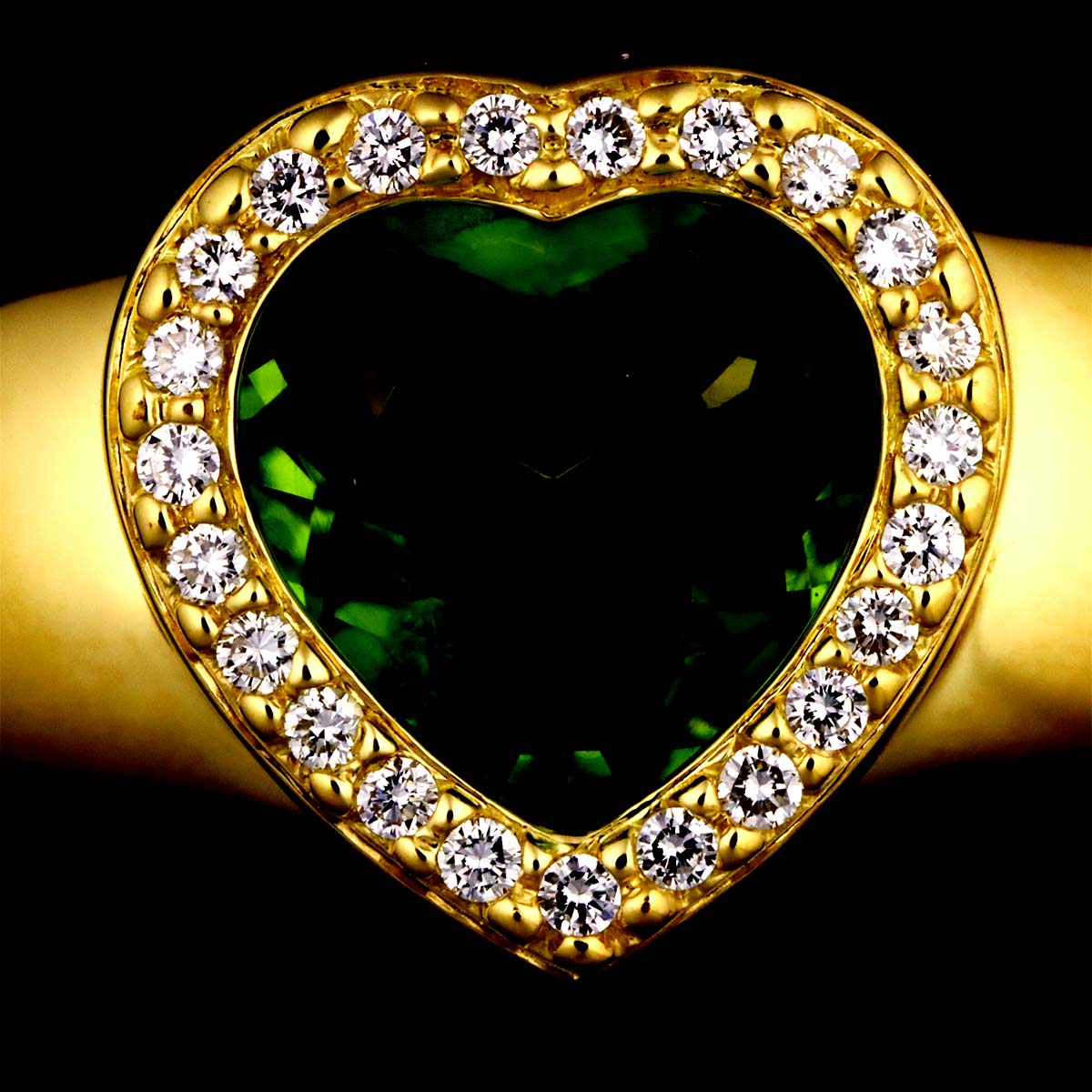 Heart Peridot Diamond Ring 18K YG 750 size54 6.5-6.75(US)