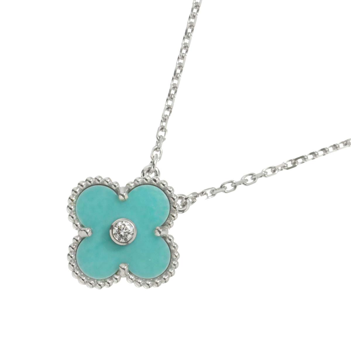 Vintage Alhambra Celadon Green Diamond Necklace 18K WG