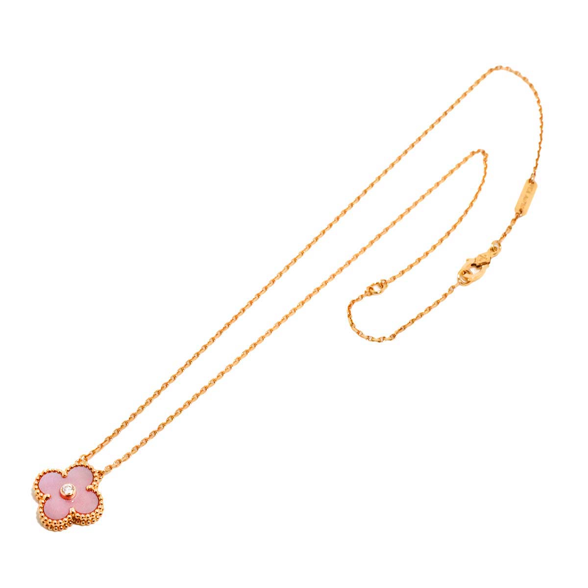 Vintage Alhambra Pink MOP Diamond Necklace 18K PG 750