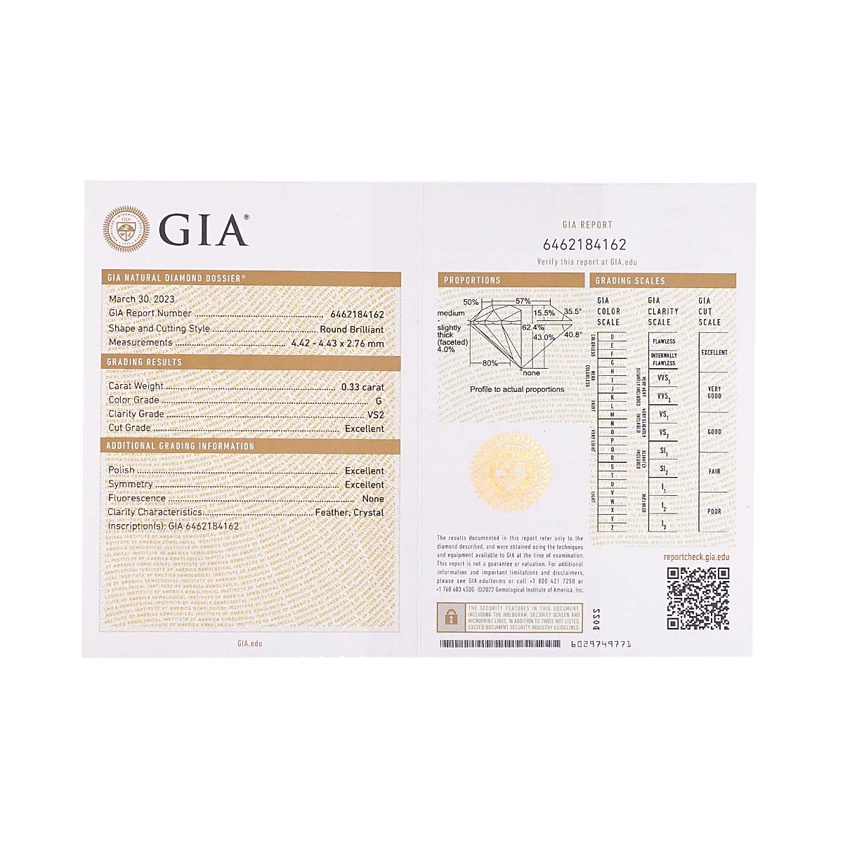 Liens Damour Diamond 0.33ct G/VS2/3EX Ring Pt size4.5(US)