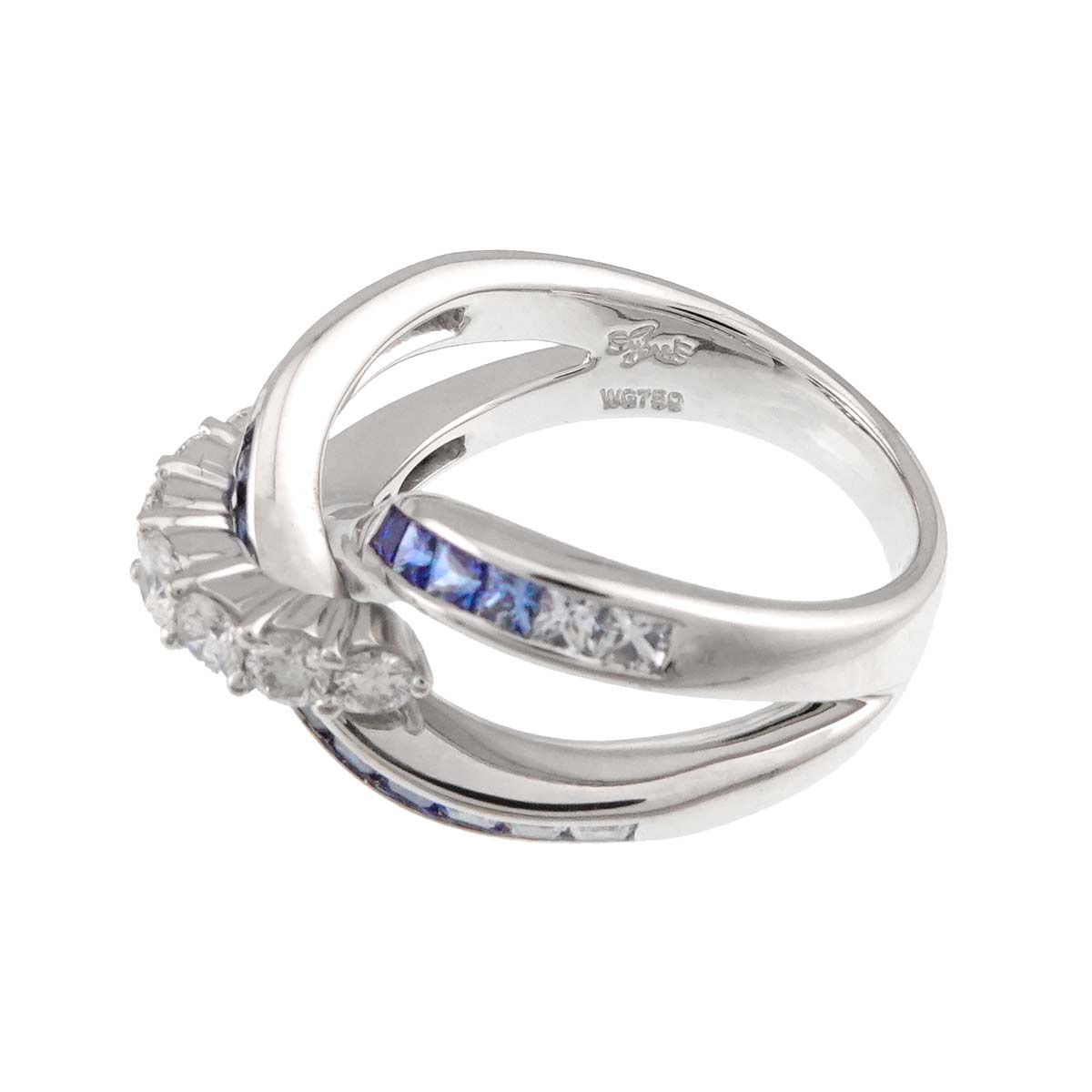 Sapphire 1.22ct Diamond 0.45ct Ring 18K WG 750 Size 6(US)