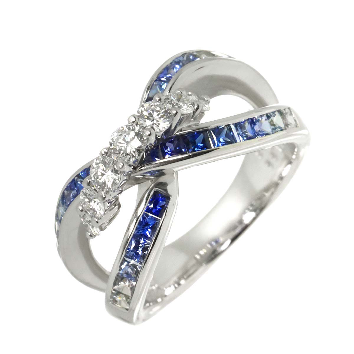 Sapphire 1.22ct Diamond 0.45ct Ring 18K WG 750 Size 6(US)