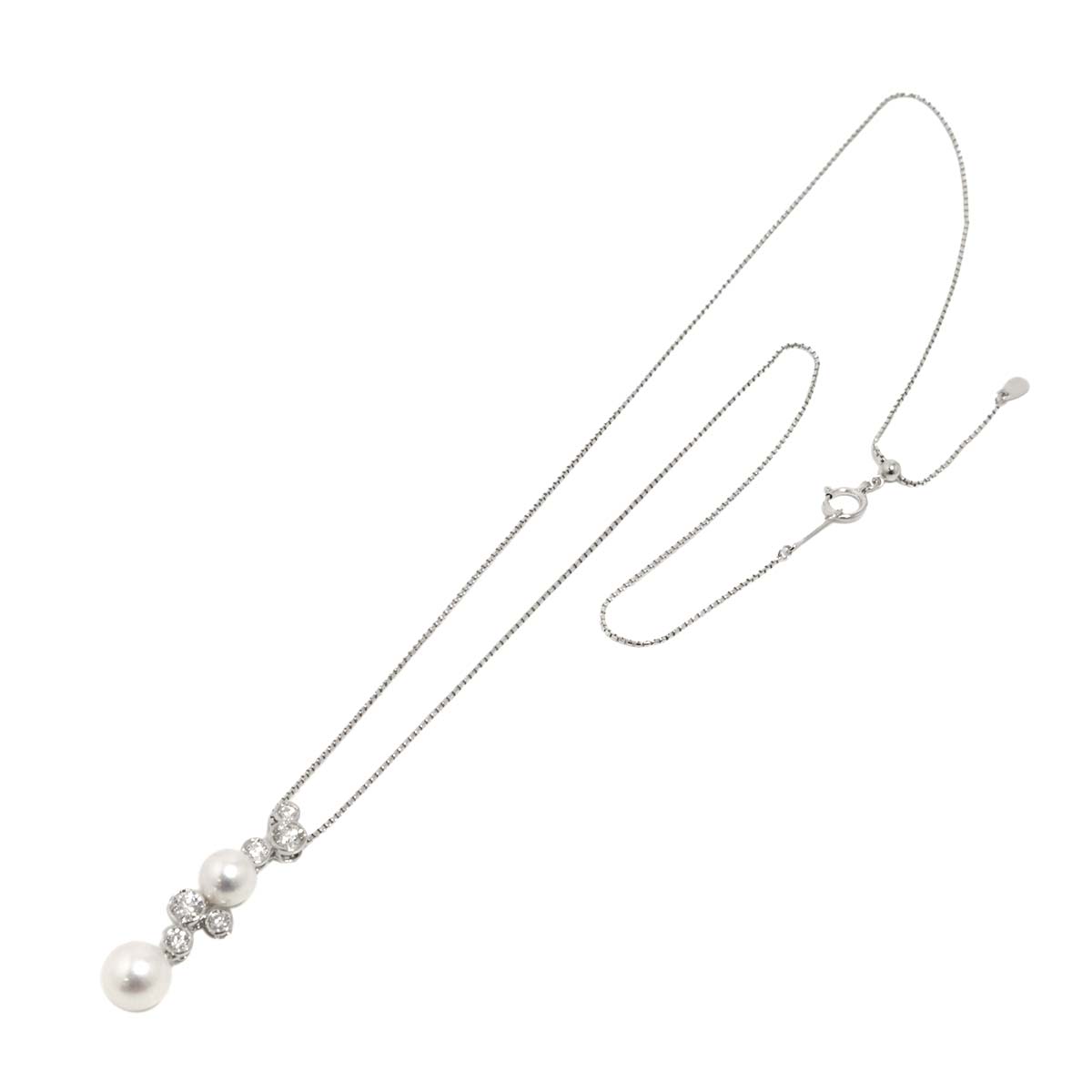 Akoya Pearl 8.0-6.8mm Diamond 0.55ct Necklace 18K WG 750