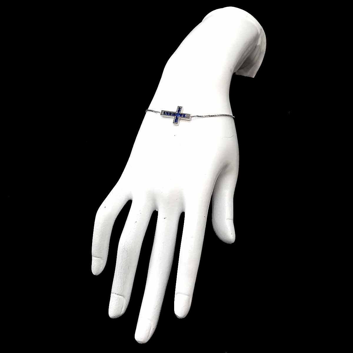 Cross Sapphire Bracelet 18K WG White Gold 750
