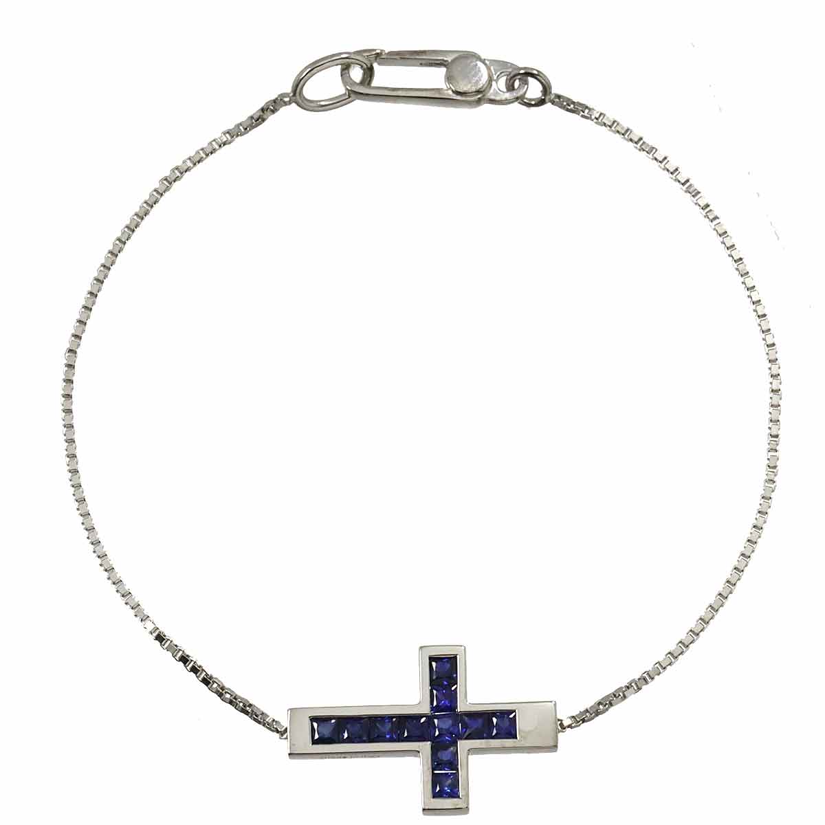 Cross Sapphire Bracelet 18K WG White Gold 750