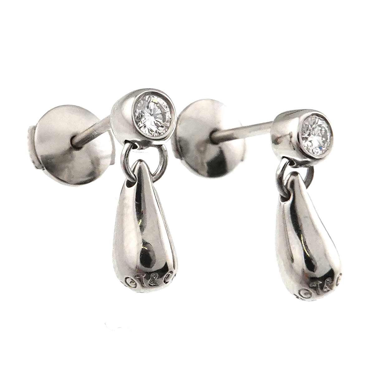 Teardrop Diamond Earrings Pierced Pt