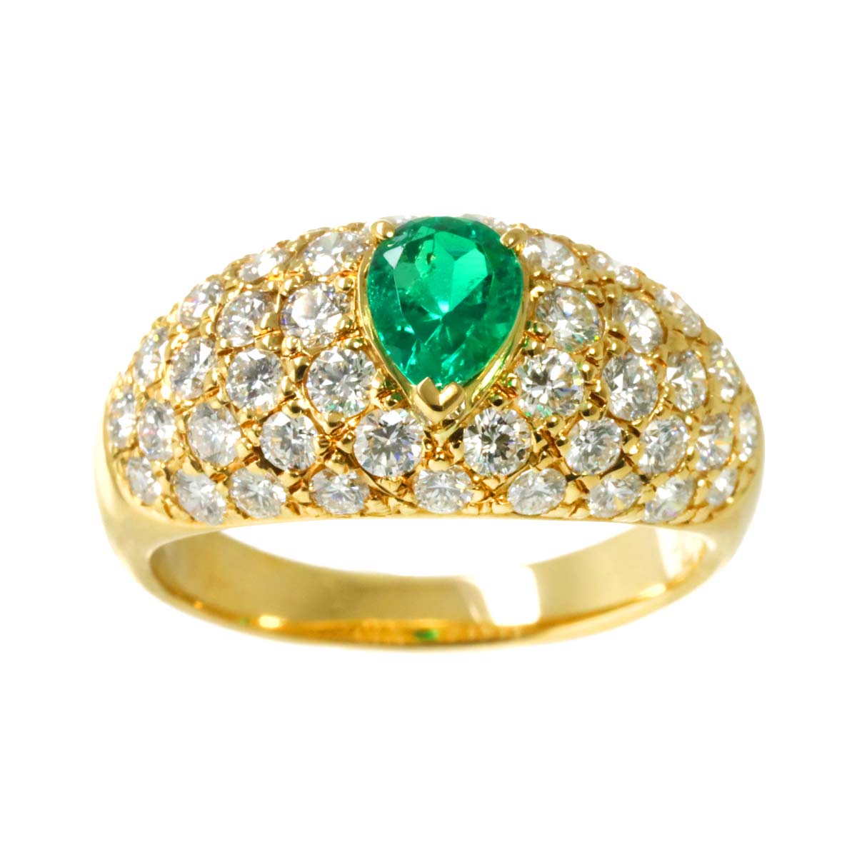 Emerald 0.57ct Diamond 1.48ct Ring K18 YG Yellow Gold size6.25-6.5(US)