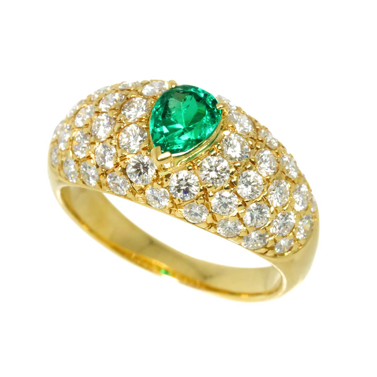 Emerald 0.57ct Diamond 1.48ct Ring K18 YG Yellow Gold size6.25-6.5(US)