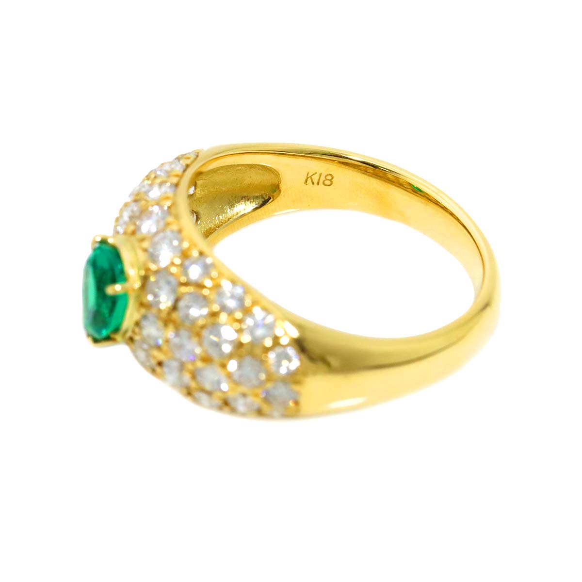 Emerald 0.57ct Diamond 1.48ct Ring K18 YG Yellow Gold size6.25-6.5(US)