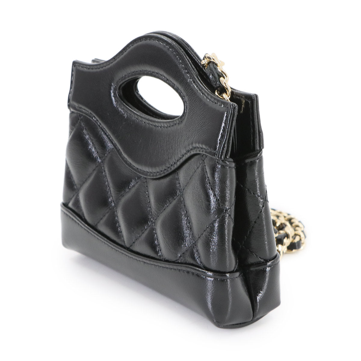 CHANEL 31 Micro Clutch Chain Shoulder Bag Leather Black Purse