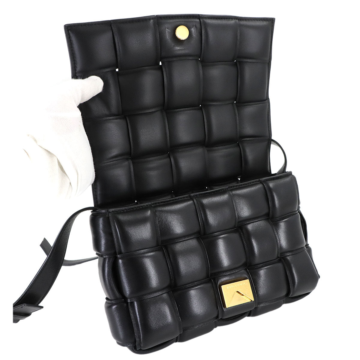Intrecciato Padded Cassette Shoulder Bag Black 591970