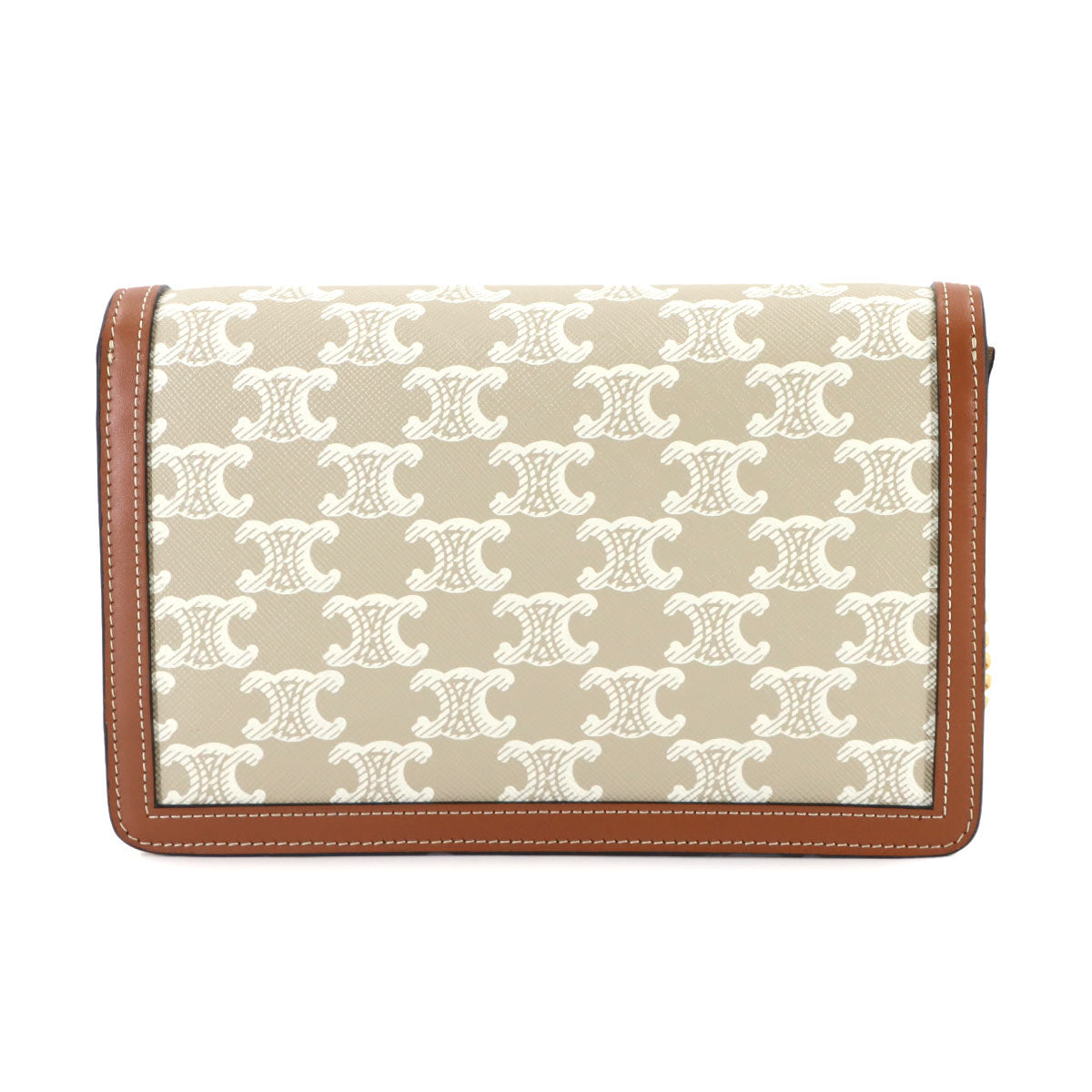 Triomphe Chain Long Wallet Leather Beige Brown 10L462F16 Purse