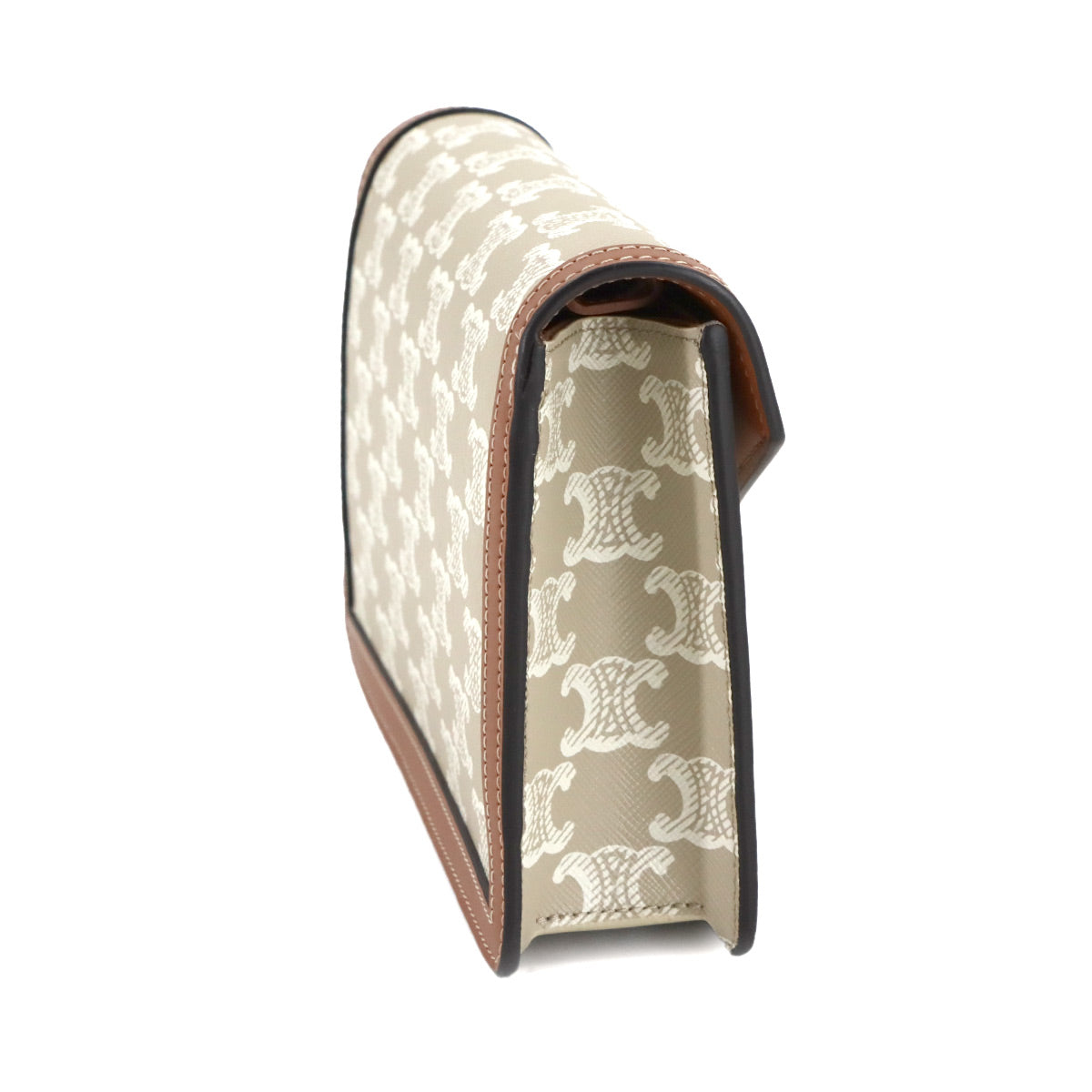 Triomphe Chain Long Wallet Leather Beige Brown 10L462F16 Purse