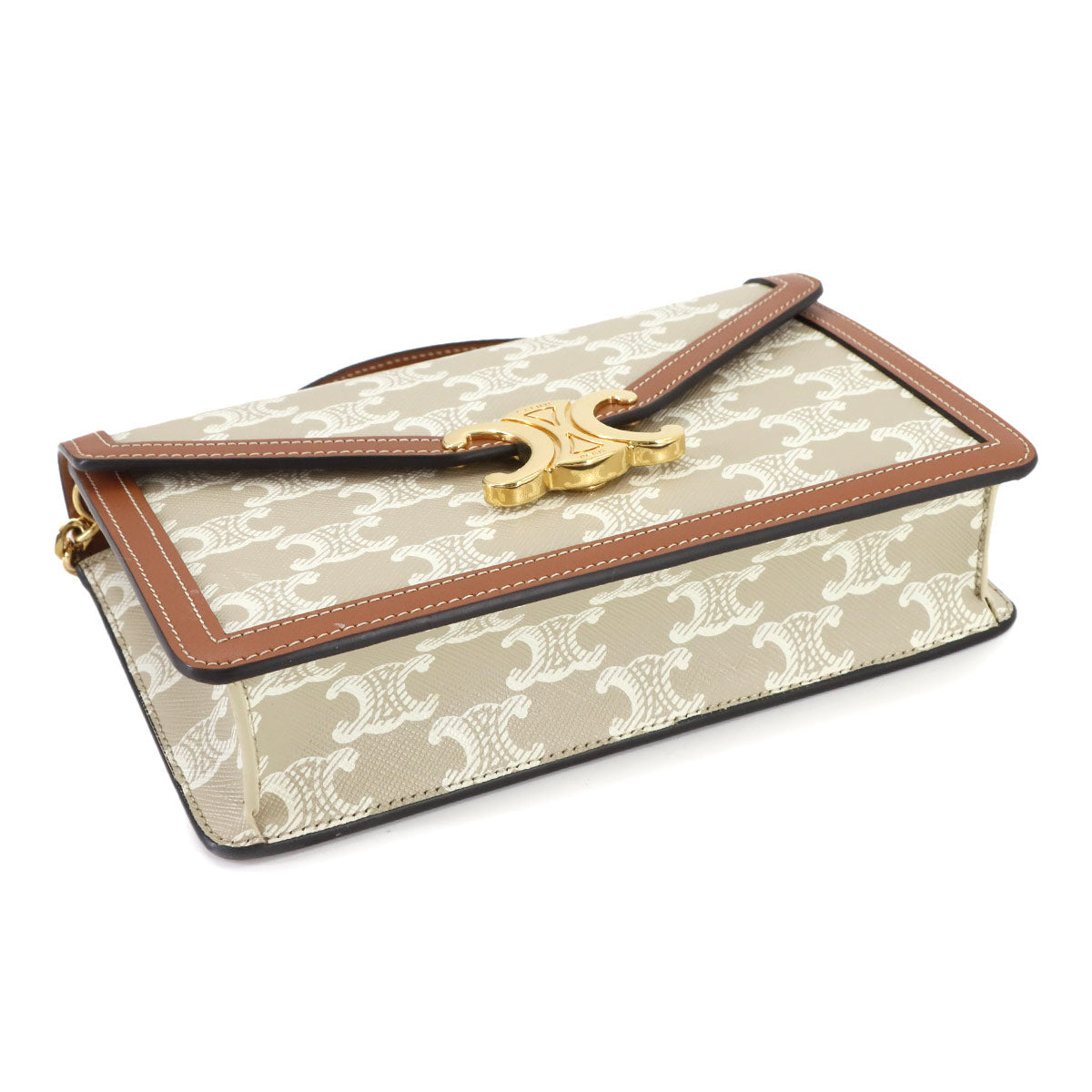 Triomphe Chain Long Wallet Leather Beige Brown 10L462F16 Purse