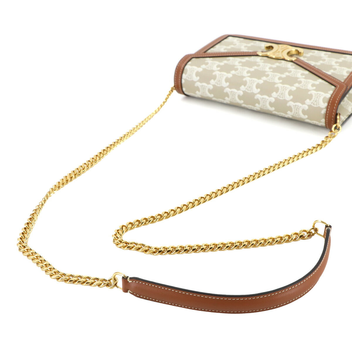 Triomphe Chain Long Wallet Leather Beige Brown 10L462F16 Purse