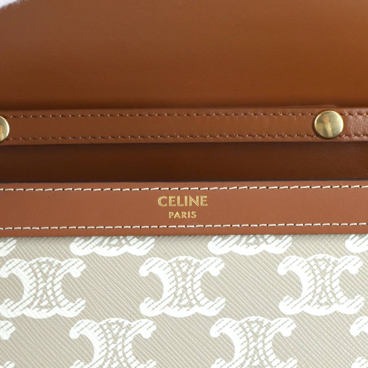 Triomphe Chain Long Wallet Leather Beige Brown 10L462F16 Purse