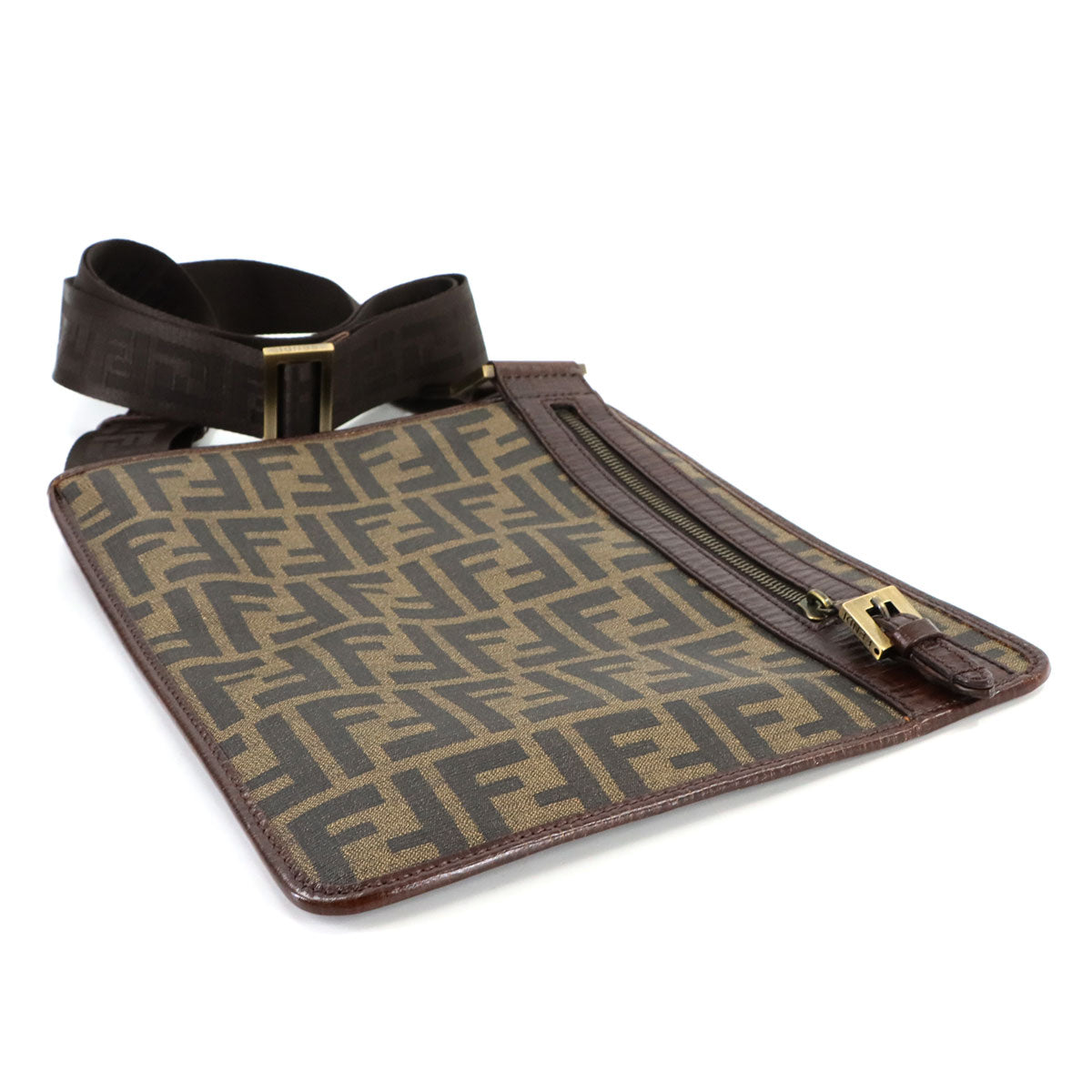 Zucca Shoulder Messenger Bag PVC Brown Black 7VA204 Purse