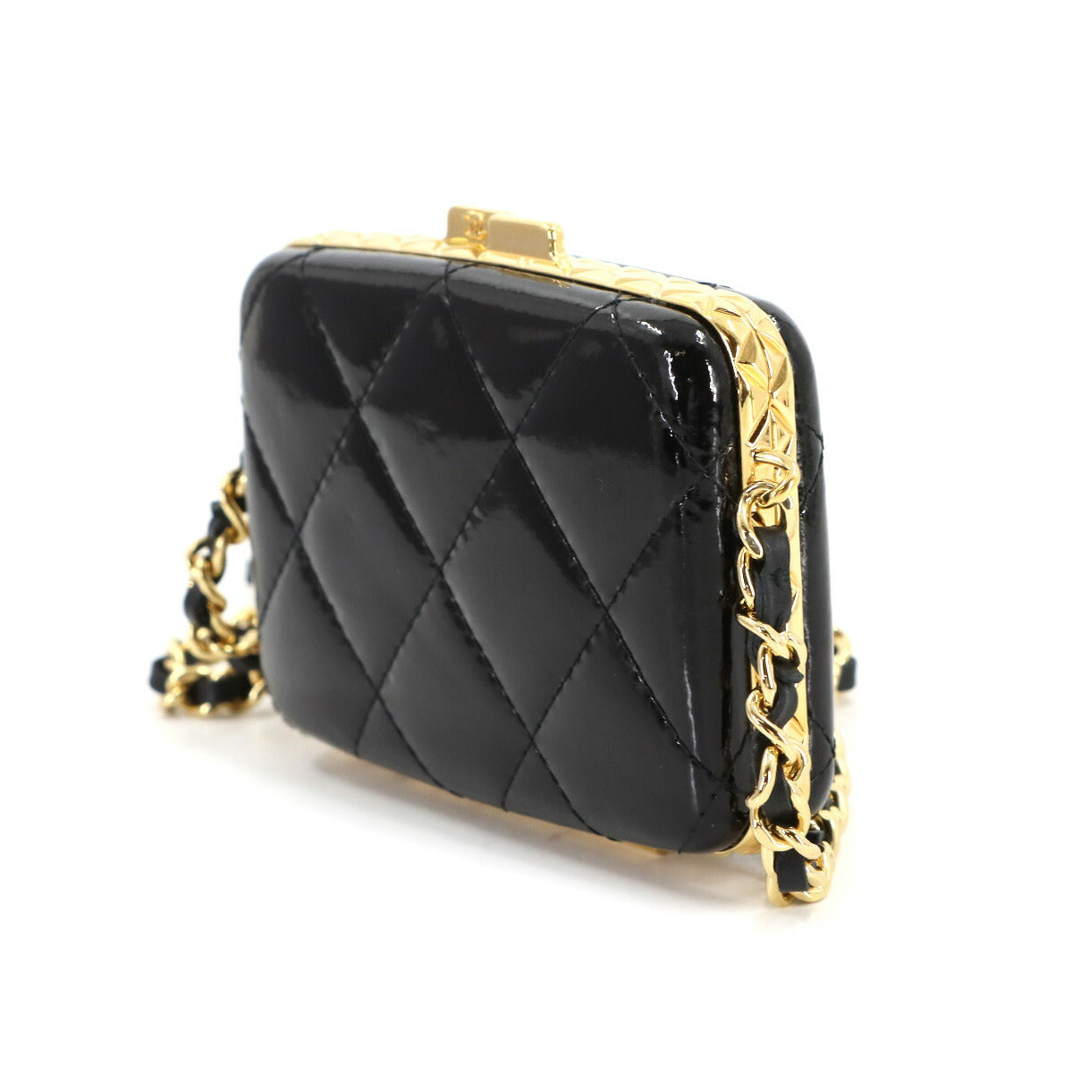 Matelasse Chain Shoulder Card Case Enamel Black AP2242