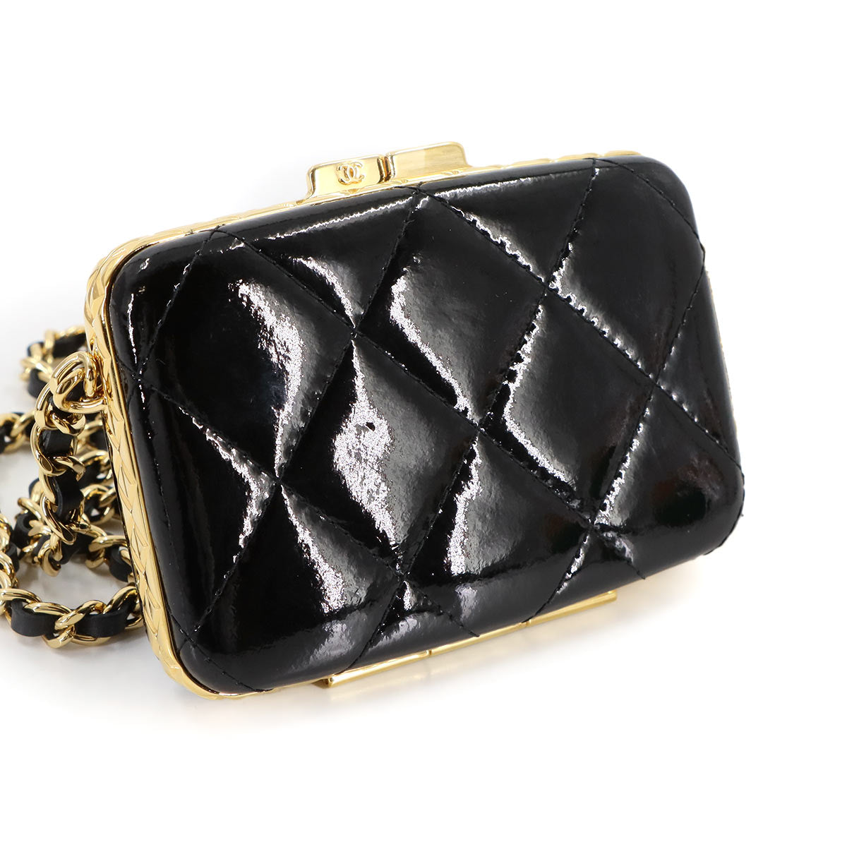 Matelasse Chain Shoulder Card Case Enamel Black AP2242