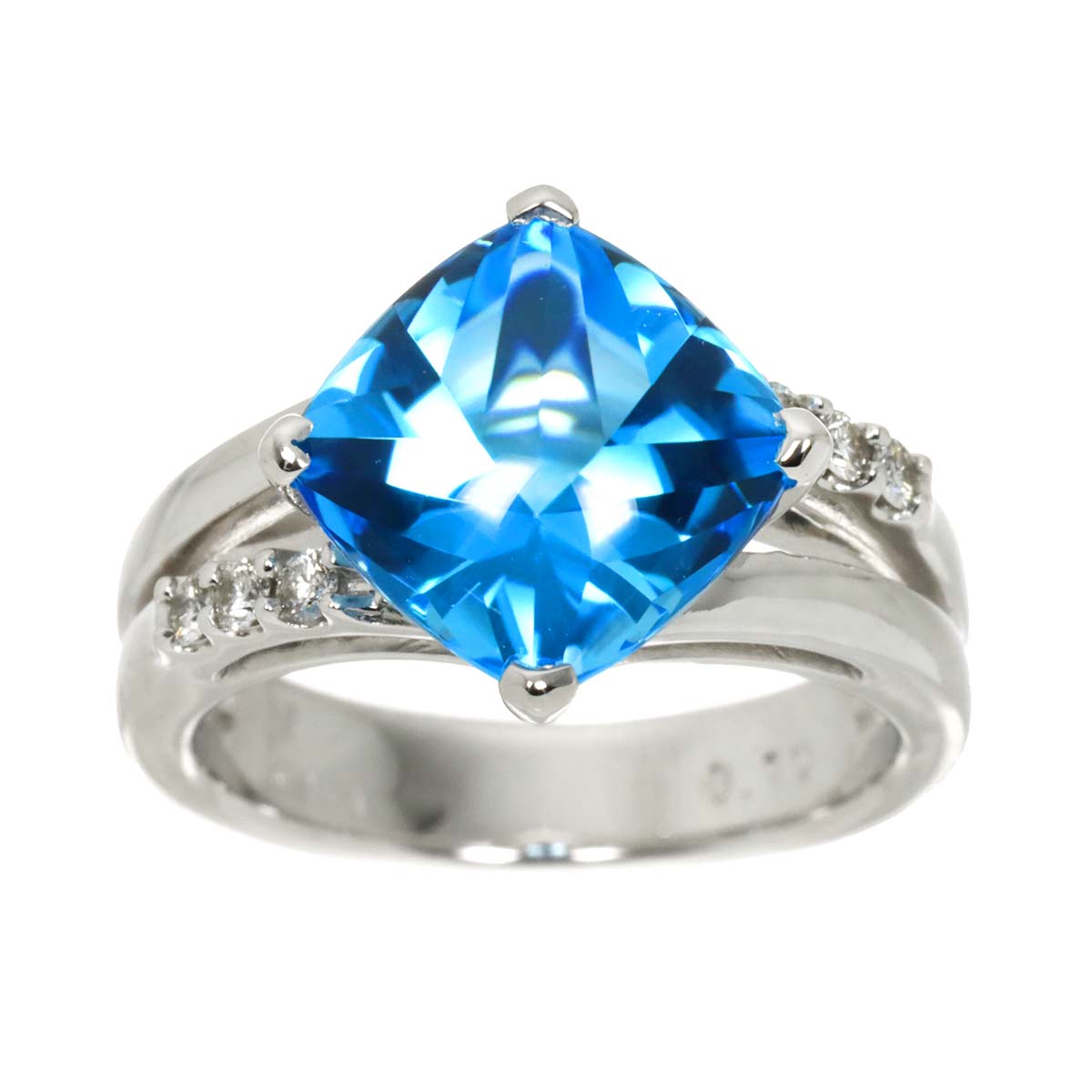 Blue Topaz Diamond 0.10ct Ring 18K WG 750 Size6(US)