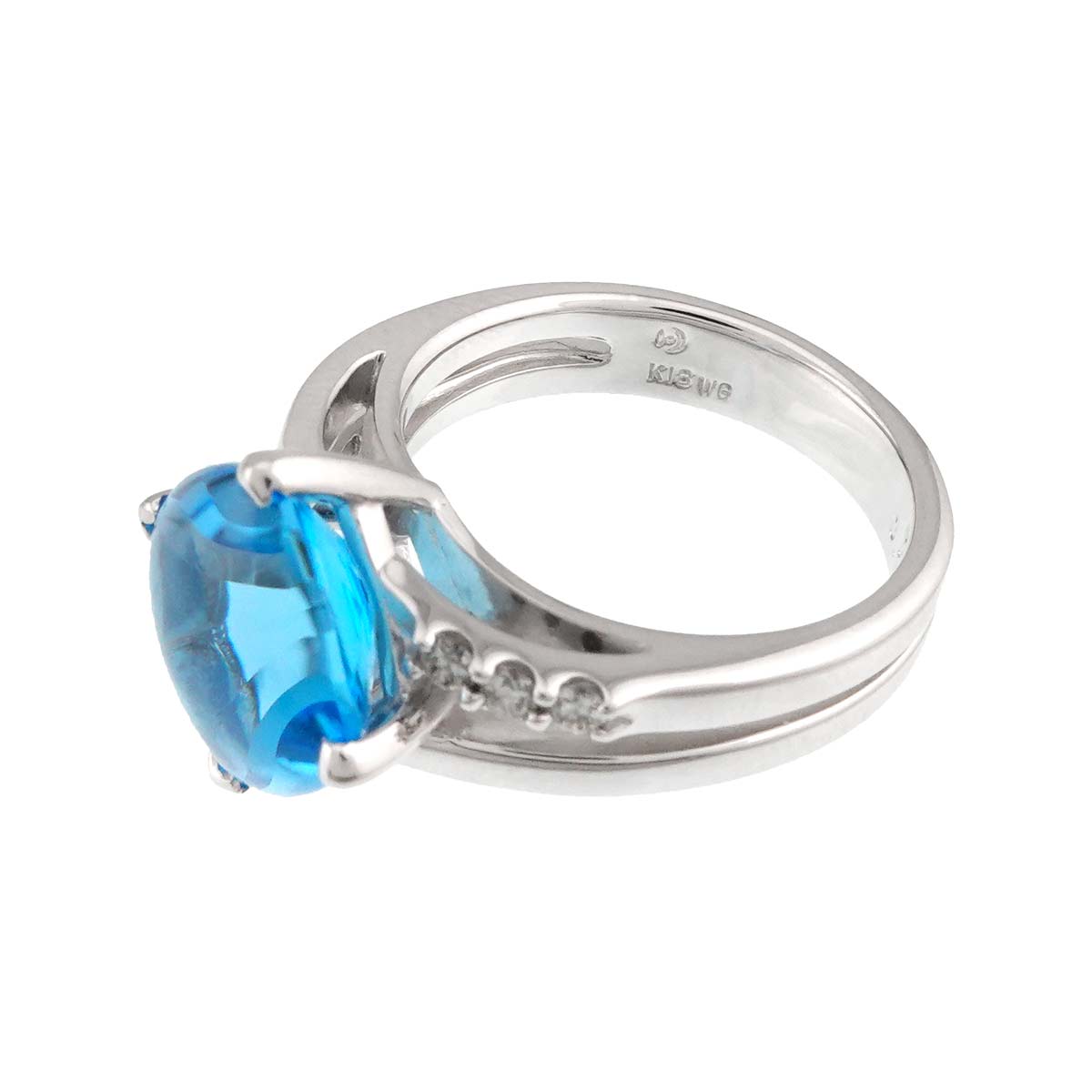 Blue Topaz Diamond 0.10ct Ring 18K WG 750 Size6(US)