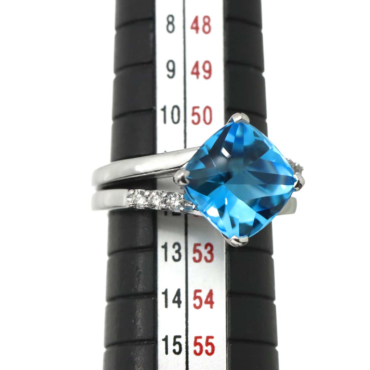 Blue Topaz Diamond 0.10ct Ring 18K WG 750 Size6(US)