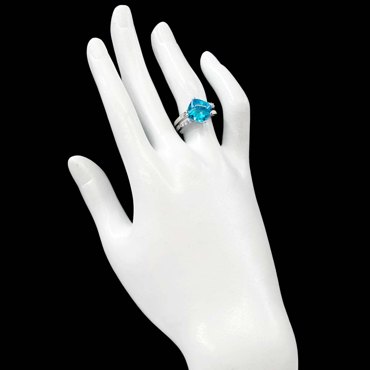 Blue Topaz Diamond 0.10ct Ring 18K WG 750 Size6(US)