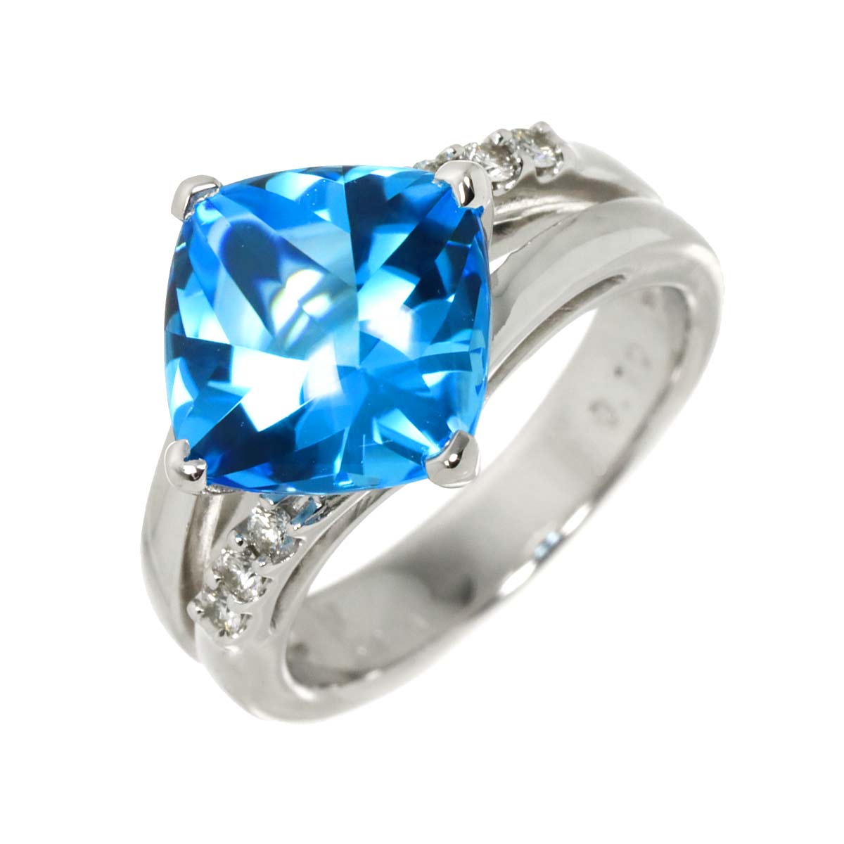 Blue Topaz Diamond 0.10ct Ring 18K WG 750 Size6(US)