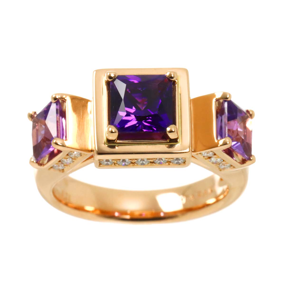 Amethyst Diamond 0.21ct Ring 18K Pink Gold 750 Size6.75(US)