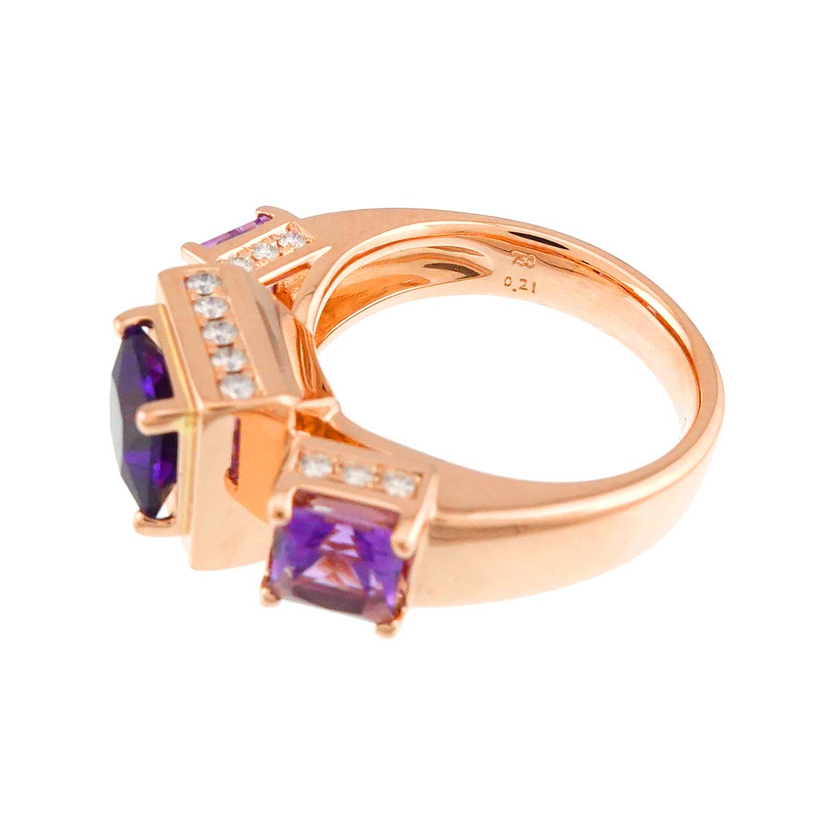 Amethyst Diamond 0.21ct Ring 18K Pink Gold 750 Size6.75(US)