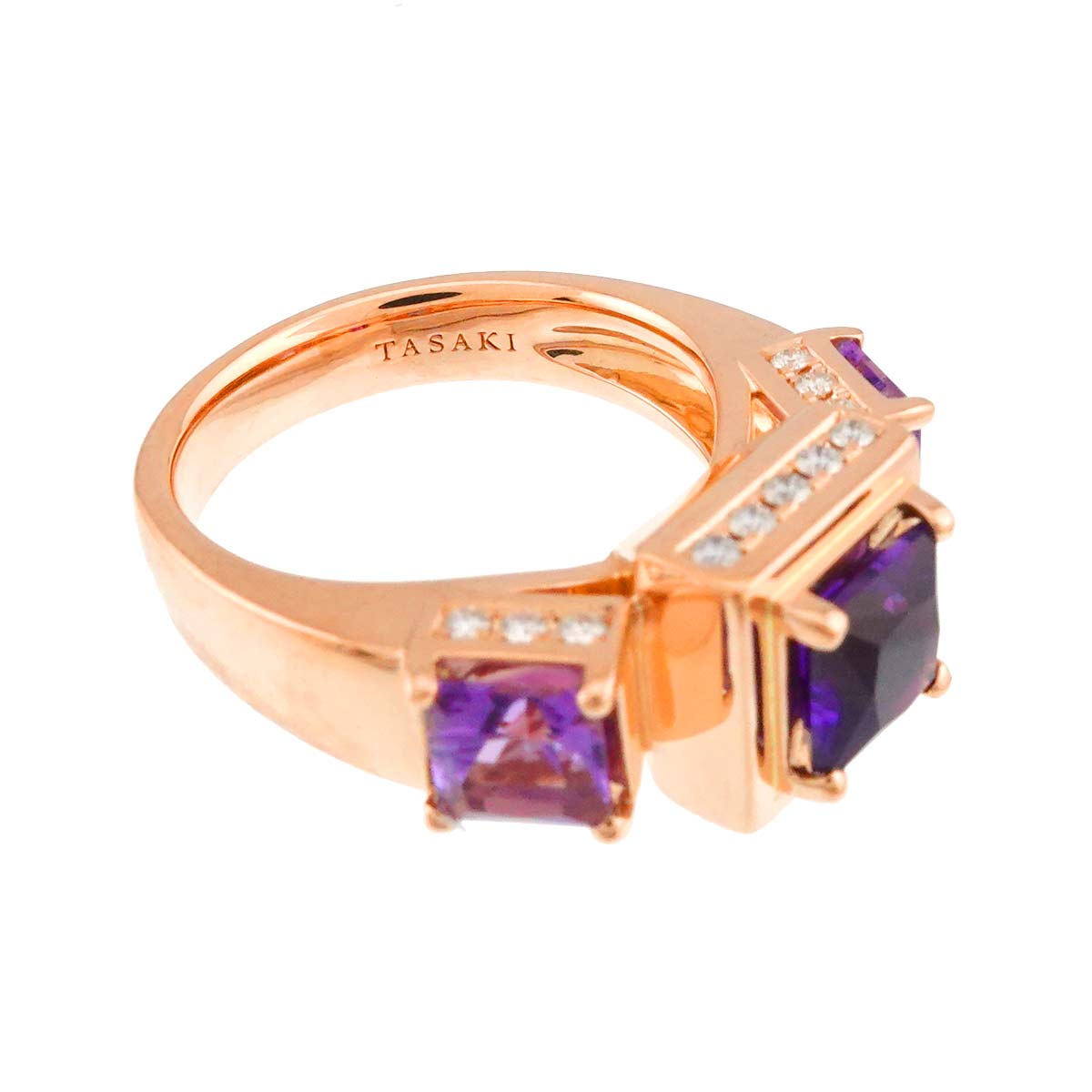 Amethyst Diamond 0.21ct Ring 18K Pink Gold 750 Size6.75(US)