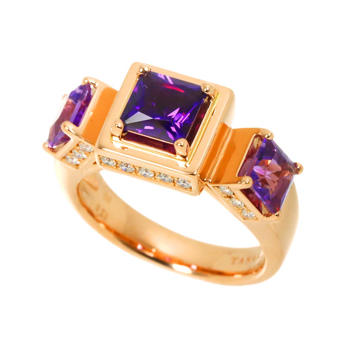 Amethyst Diamond 0.21ct Ring 18K Pink Gold 750 Size6.75(US)