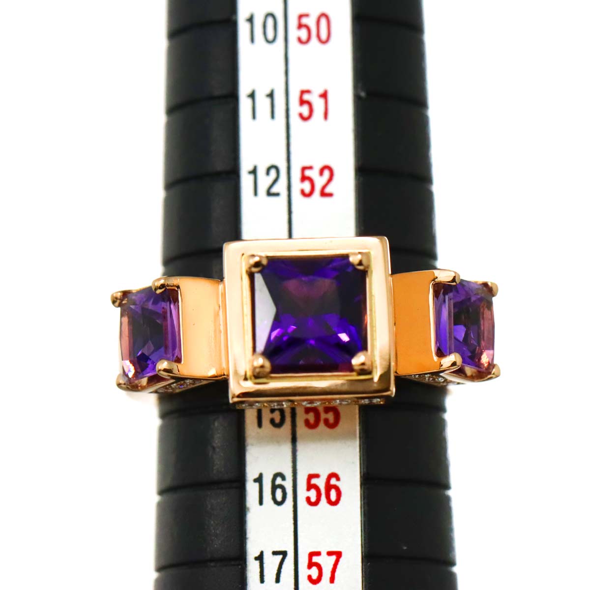 Amethyst Diamond 0.21ct Ring 18K Pink Gold 750 Size6.75(US)