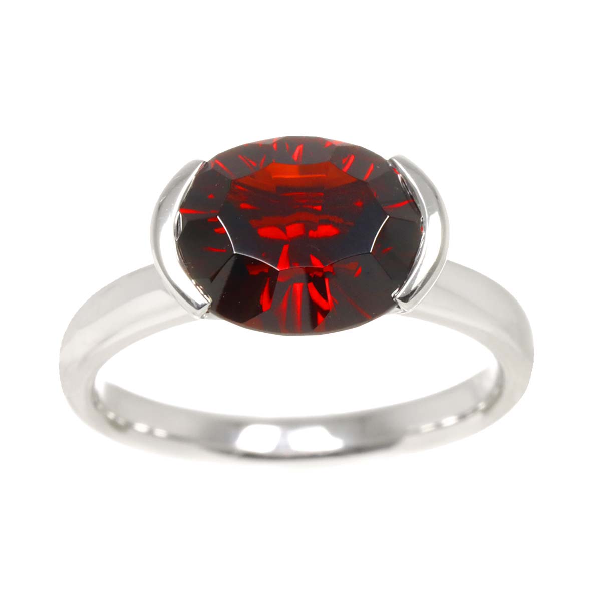 Garnet Diamond Ring 18K WG 750 size6.75(US)