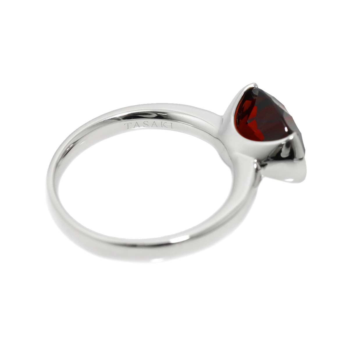 Garnet Diamond Ring 18K WG 750 size6.75(US)